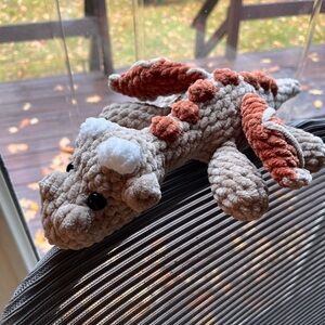Plush Dragon Stuffed Animal Toy - Brown and White